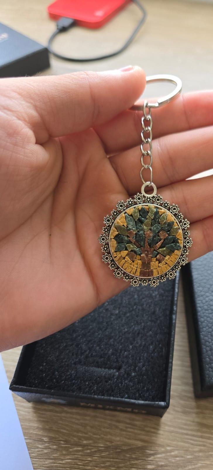 SUZ2 - Handmade Mosaic Keychain – Tree of Life Design – Natural Stone Art – Unique Gift