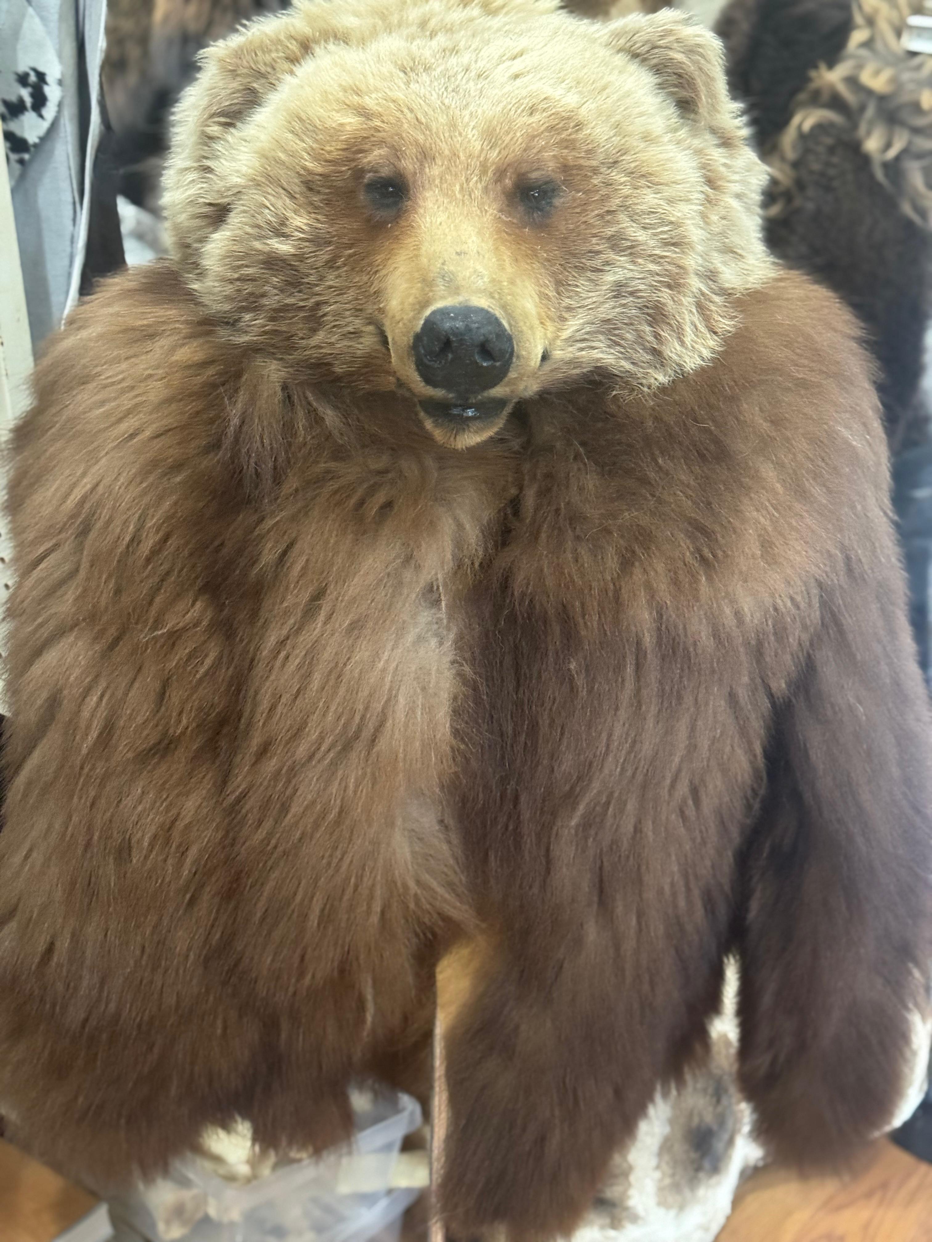 FHSUZ26 - Grizzly Bear Real Fur Coat With Grizzly Bear Head
