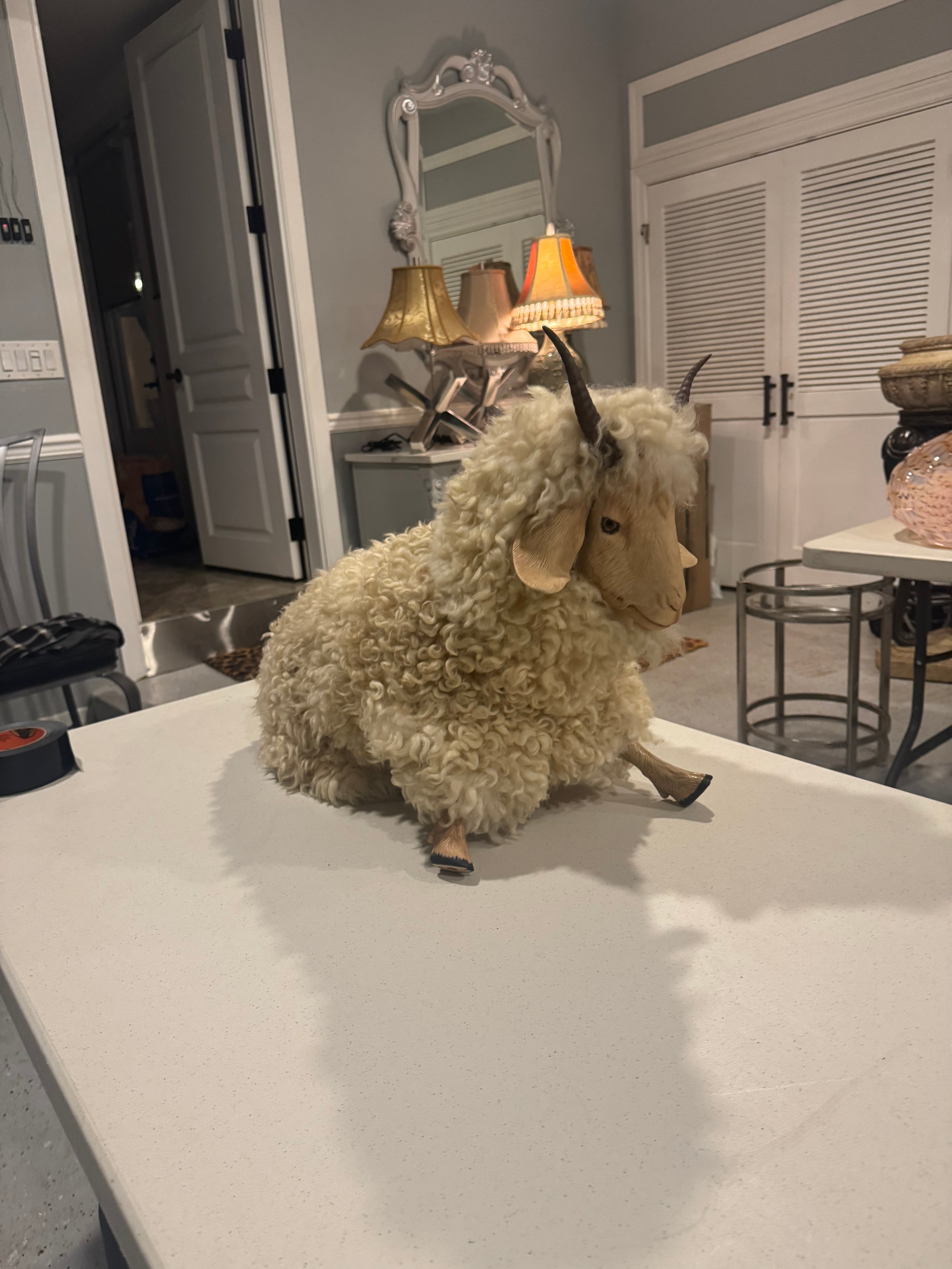 FHDO1 - antique French bisque sheep sculpture