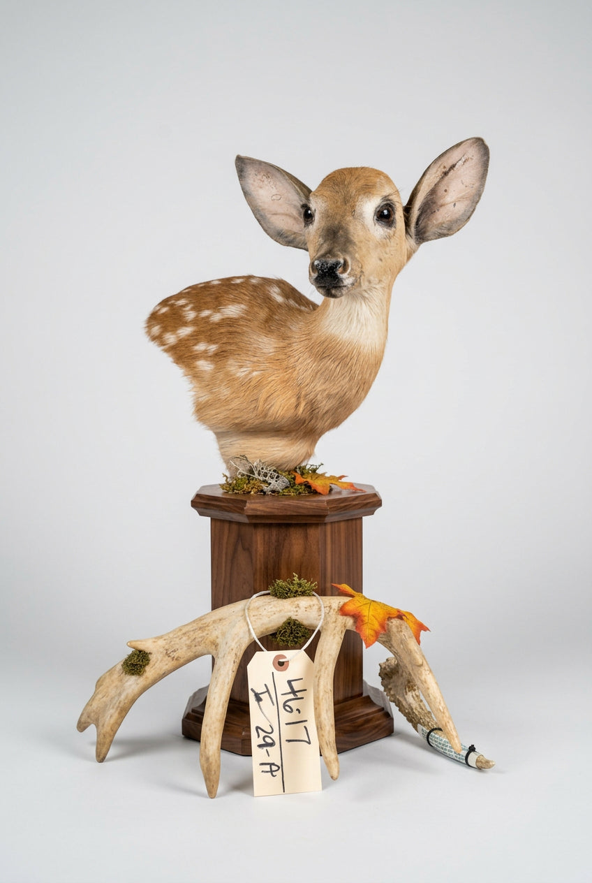 FH29A - Whitetail Fawn Table Top Pedestal Taxidermy Mount
