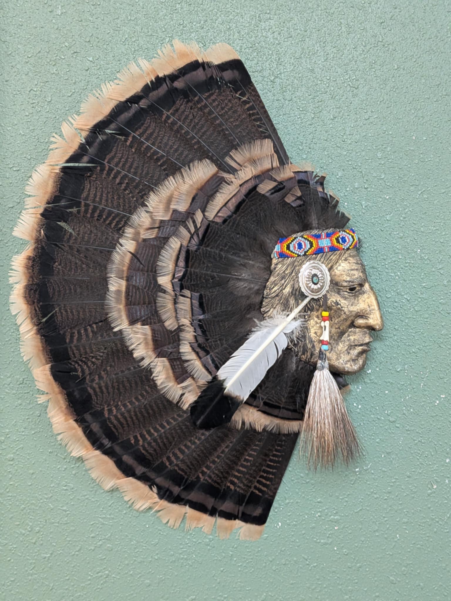 FHPAT79-WILD TURKEY Taxidermy Native American Archery Mask Face War Bird