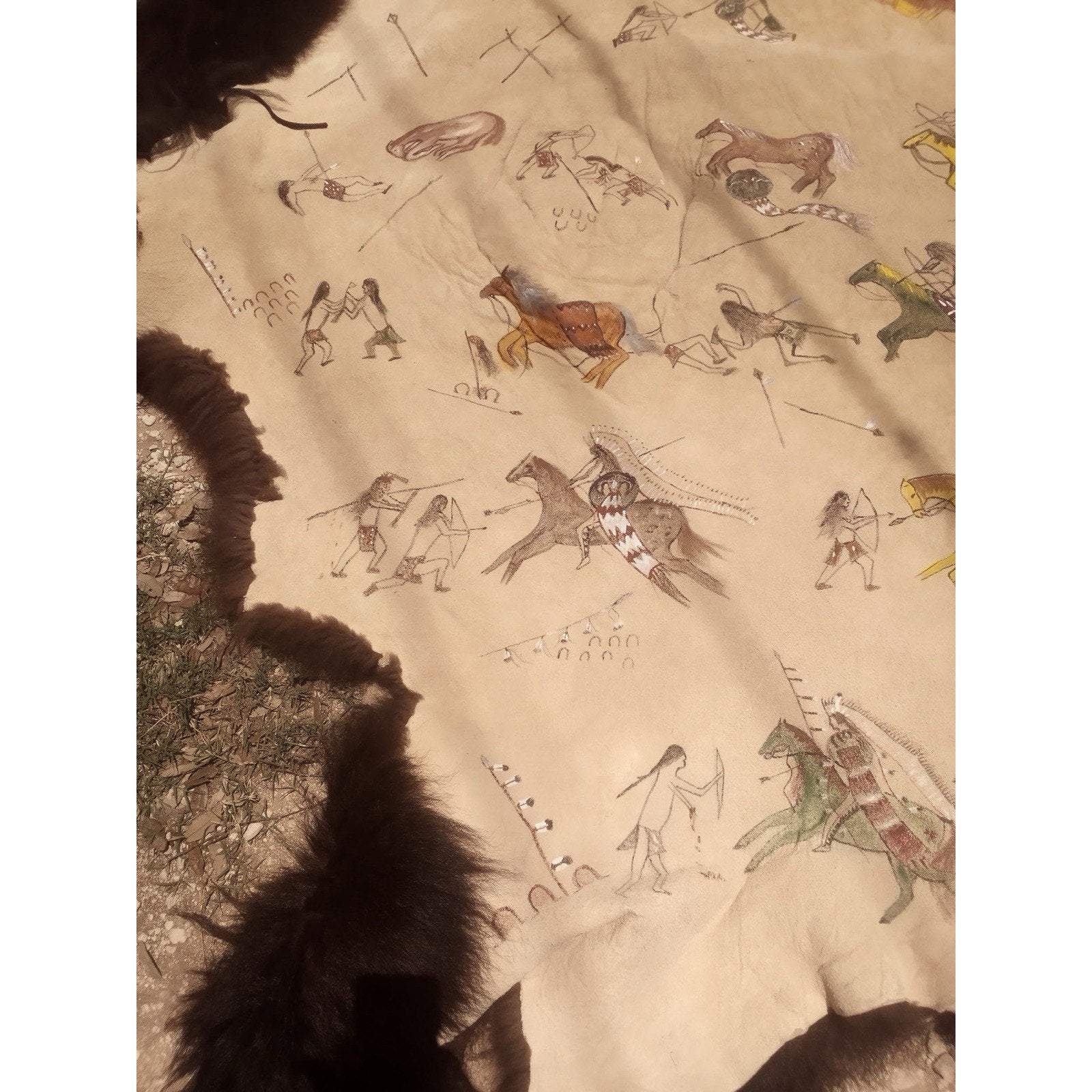 FHGENE12 - Premium Massive Brain Tanned XXL bison Buffalo Hide Rug Fur Painted