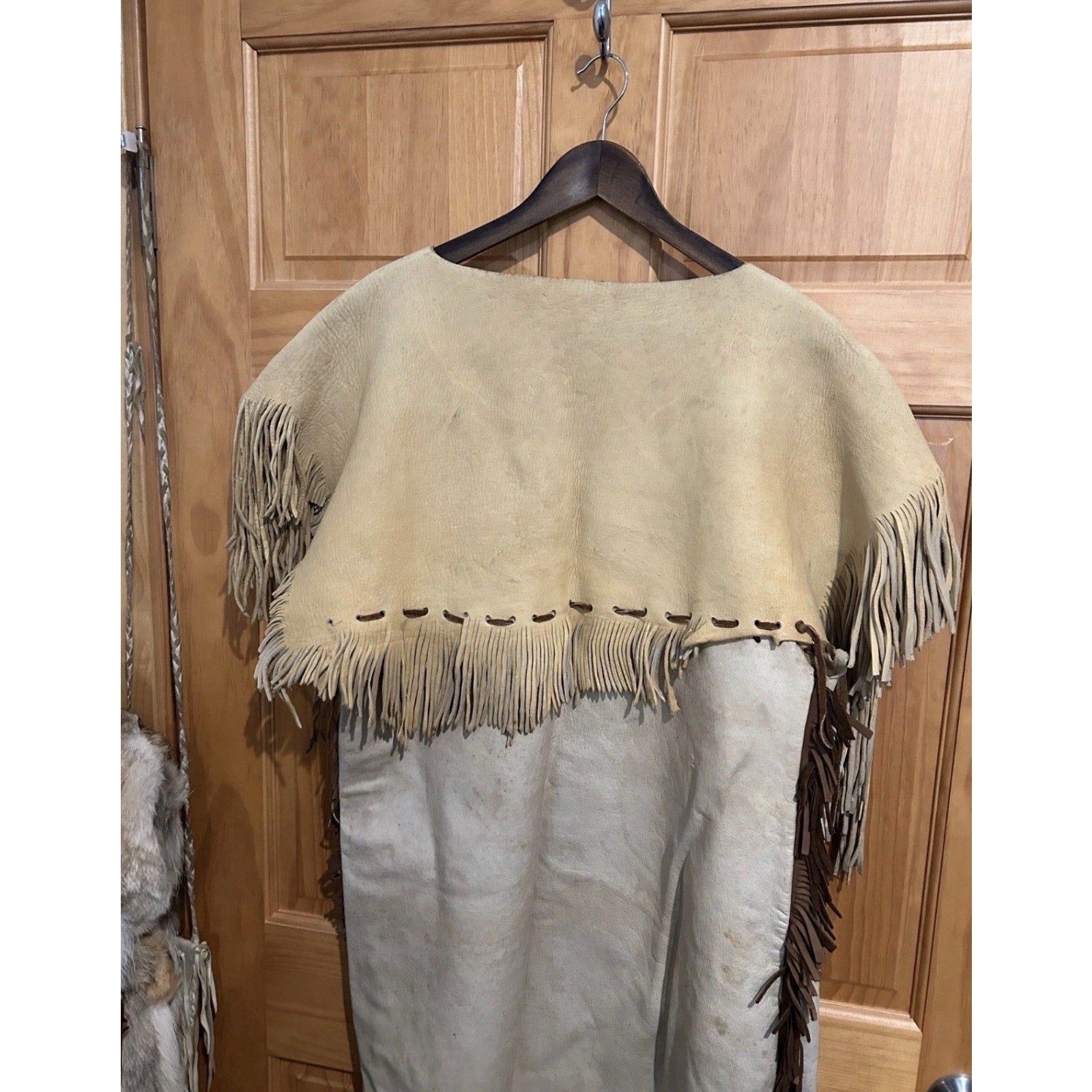 NATIVE AMERICAN FRINGED BISON HIDE DRESS