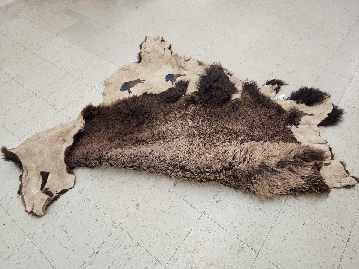 FH24d - Soft Tanned American Bison Buffalo Robe With Native American Painted Theme