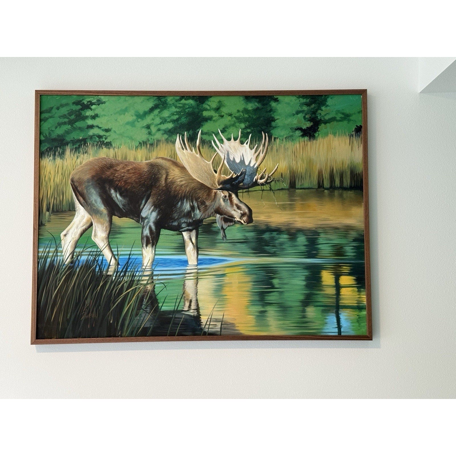 FHLO2 - Original Oil Painting Wildlife Moose Artist Lowell shapley 4x3 Ft
