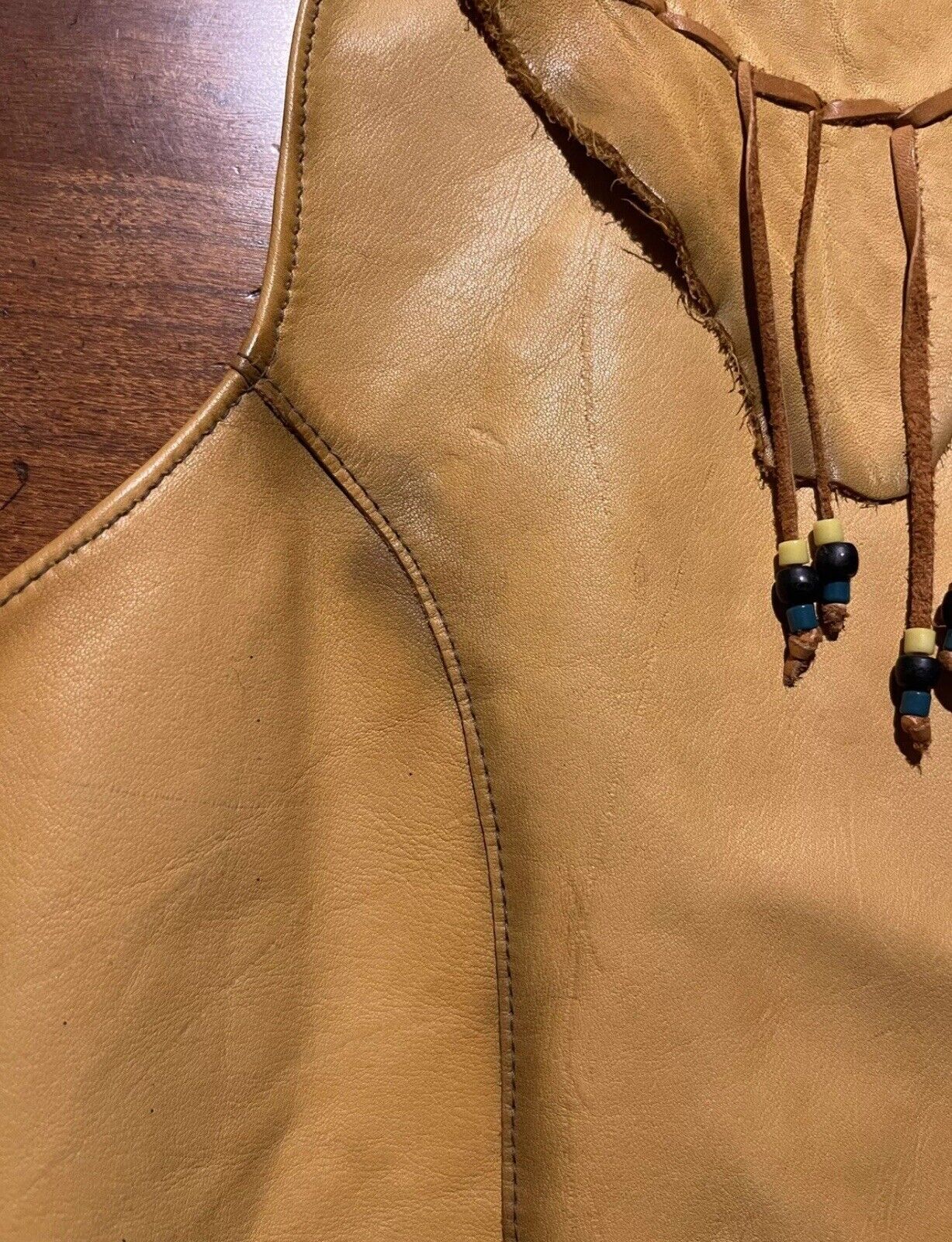 Hand Crafted XS Native American Soft Leather Fringe Beadwork Vest Antler Buttons