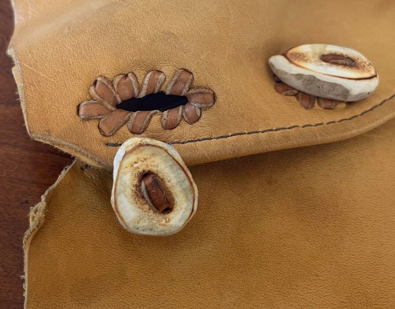 Hand Crafted XS Native American Soft Leather Fringe Beadwork Vest Antler Buttons