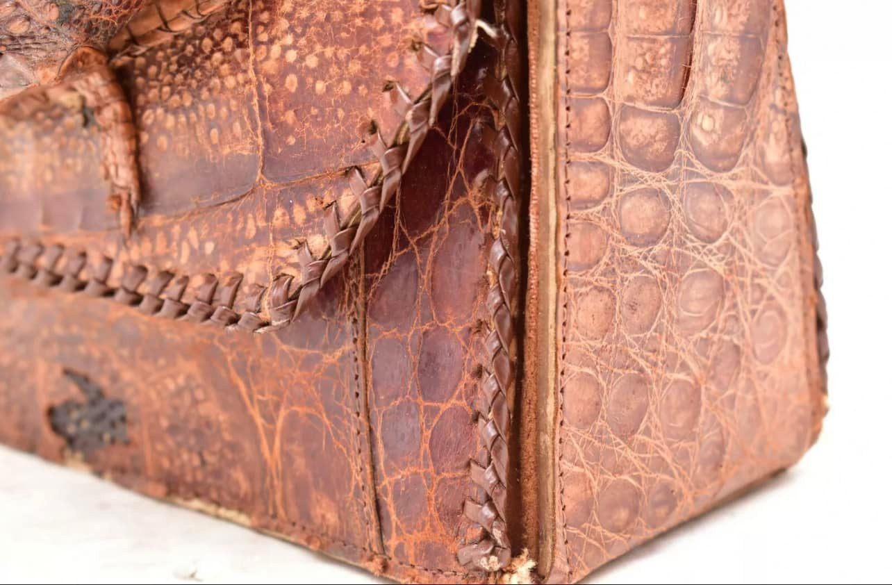 Antique Baby Alligator Crocodile Taxidermy Handbag Purse Handles Shoulder Strap