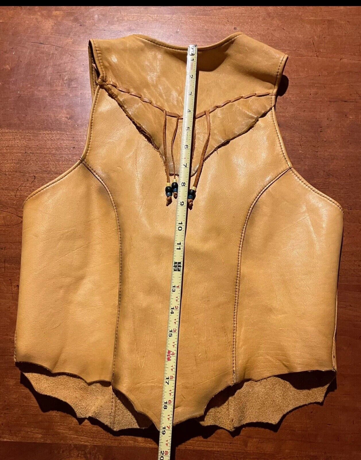 Hand Crafted XS Native American Soft Leather Fringe Beadwork Vest Antler Buttons