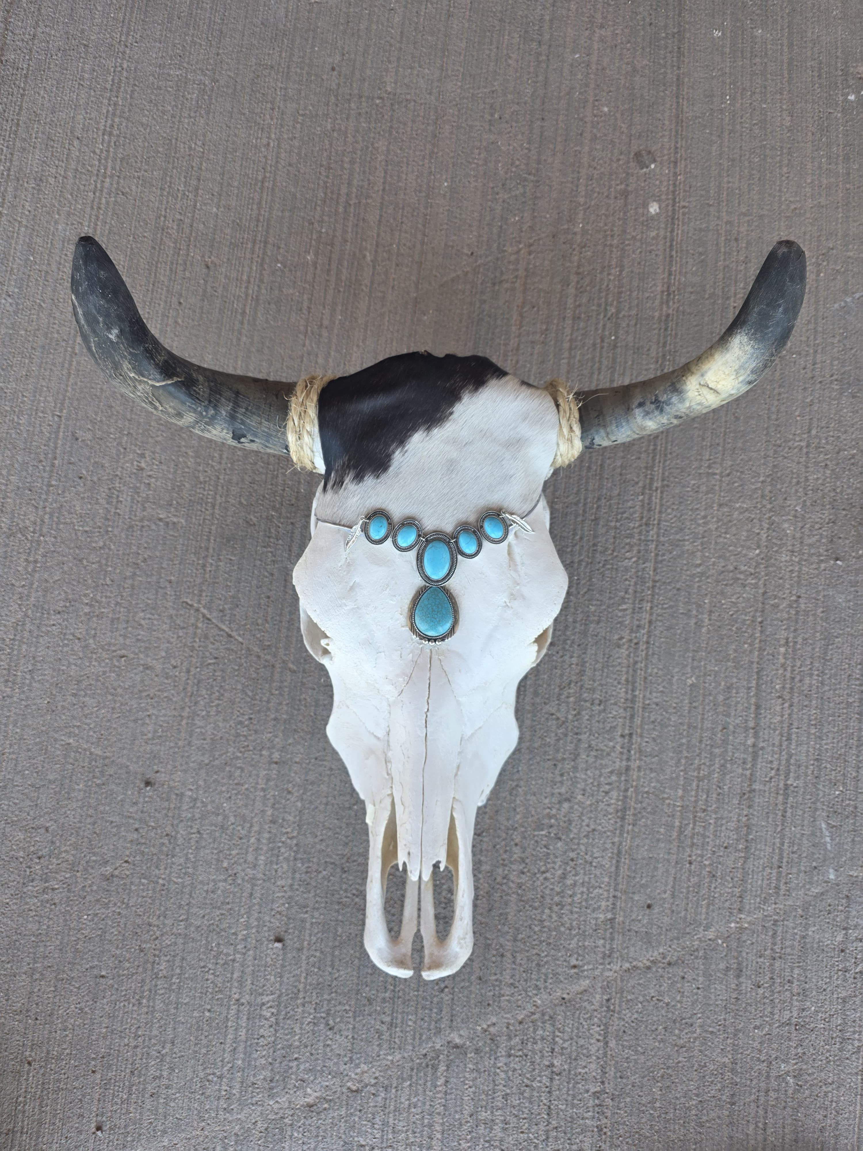 FHRAN79 - Western Longhorn Skull with Turquoise Accent – Rustic Wall Décor