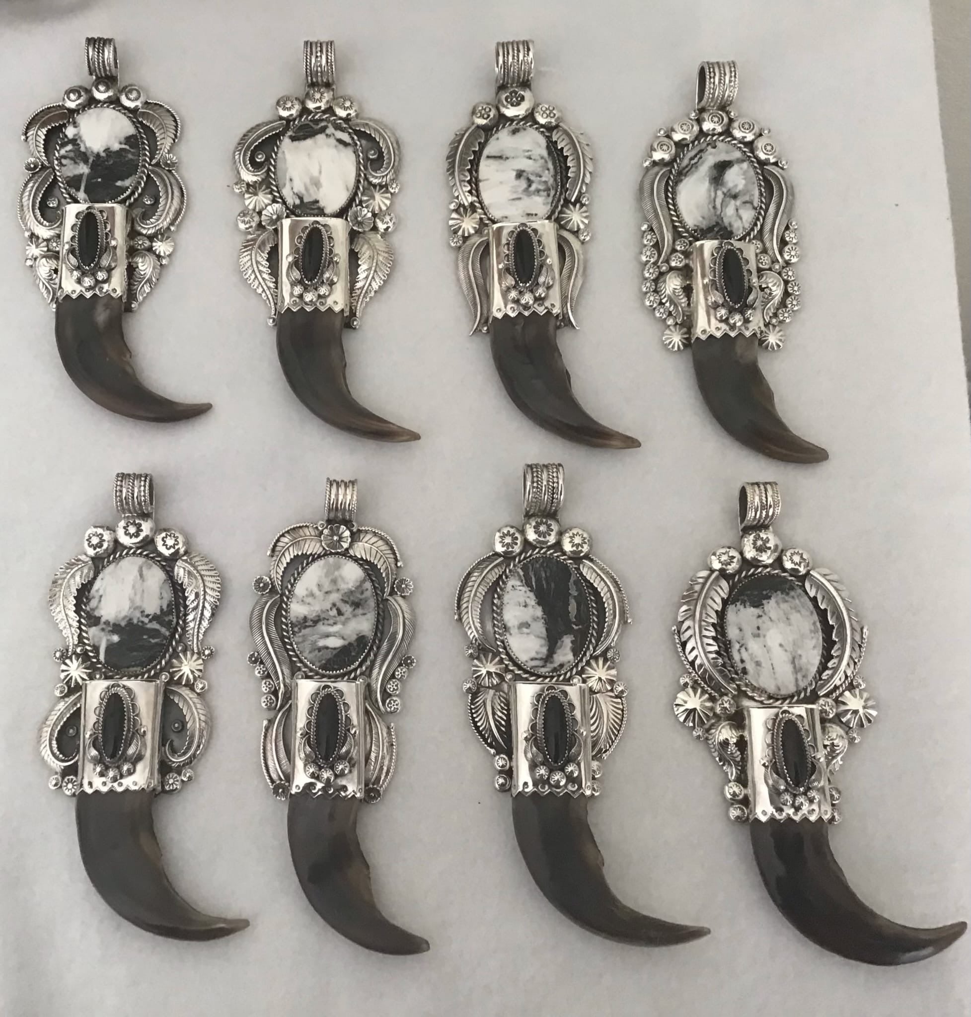 UNBELIEVABLE Sterling Silver Squash Blossom Grizzly Bear Claw & White Buffalo Turquoise