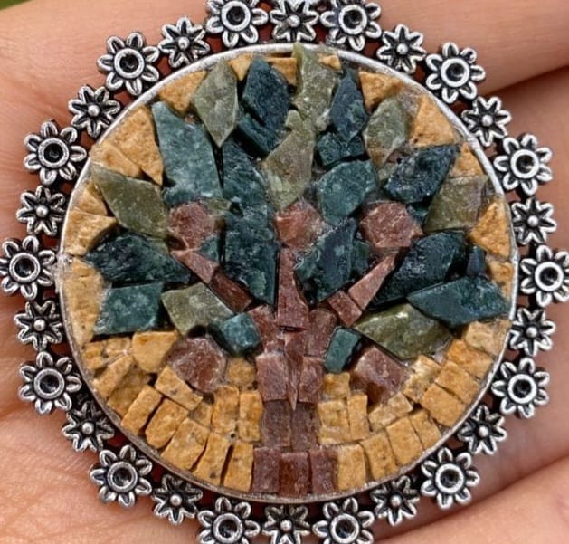 SUZ2 - Handmade Mosaic Keychain – Tree of Life Design – Natural Stone Art – Unique Gift
