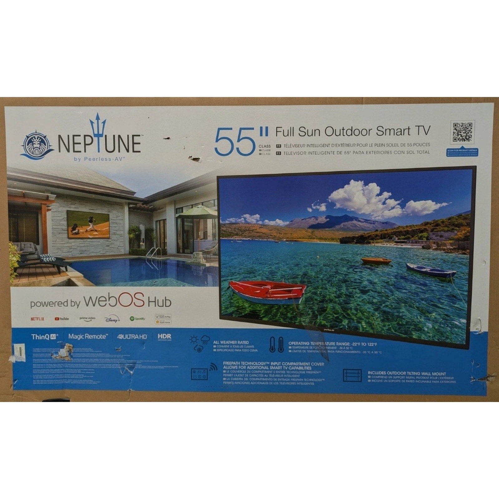 Peerless-AV 55" Neptune Full Sun 4K HDR Outdoor Smart TV + Tilting Wall Mount