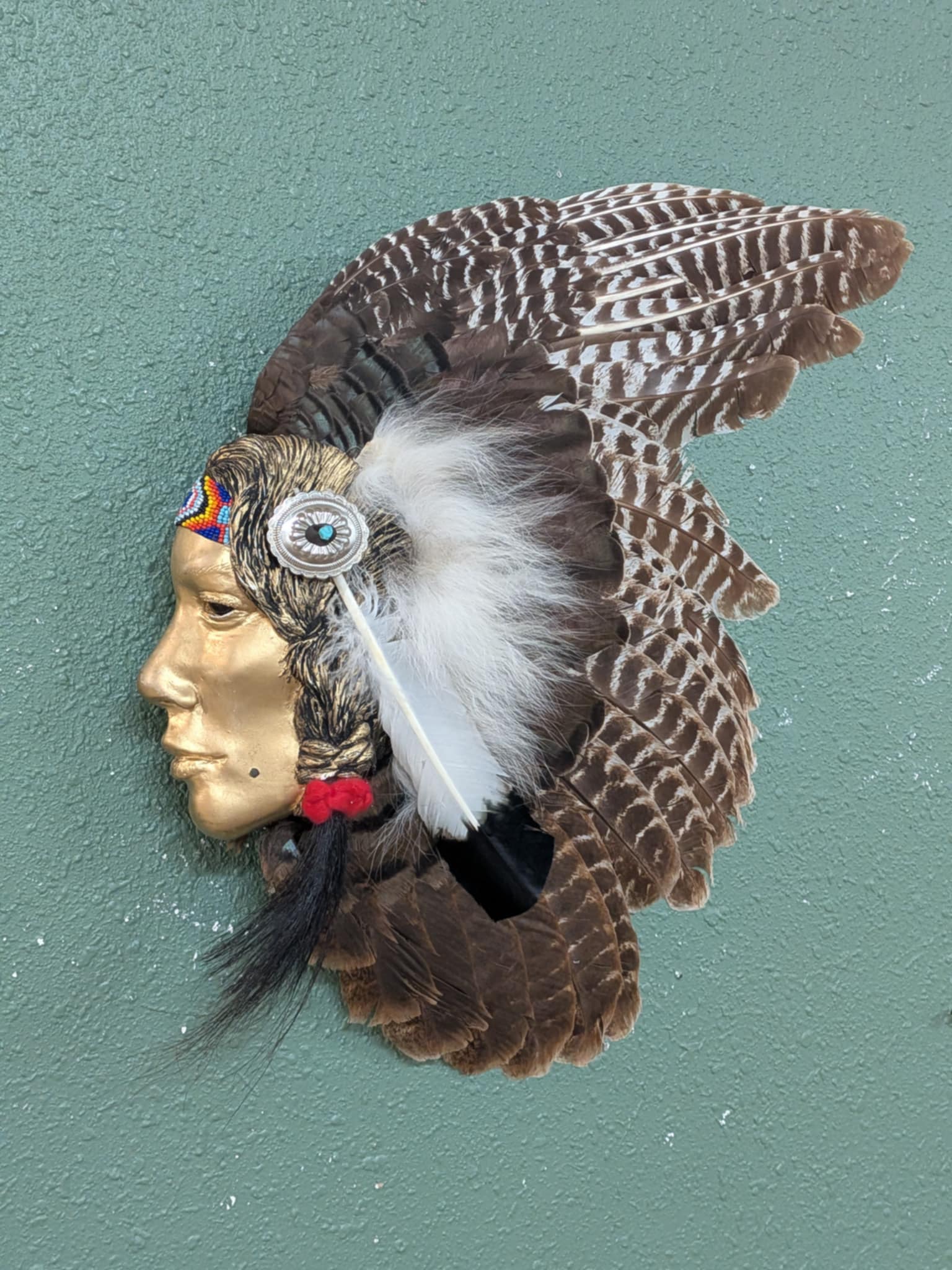 FHPAT78-WILD TURKEY Taxidermy Native American Archery Mask Face War Bird
