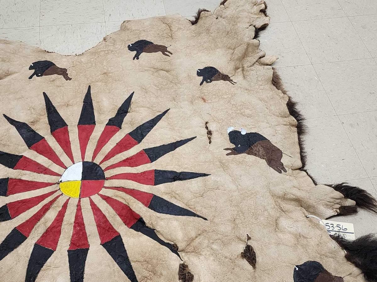 FH24d - Soft Tanned American Bison Buffalo Robe With Native American Painted Theme