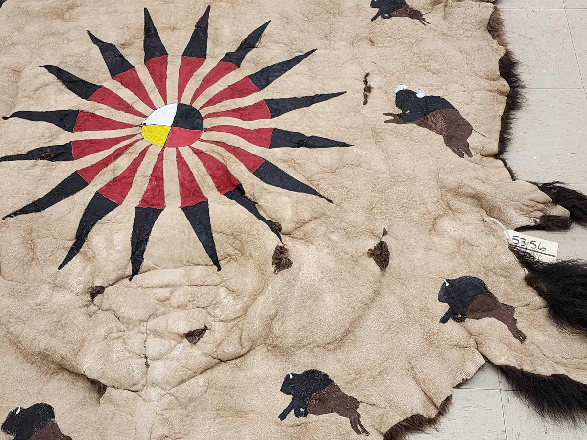 FH24d - Soft Tanned American Bison Buffalo Robe With Native American Painted Theme