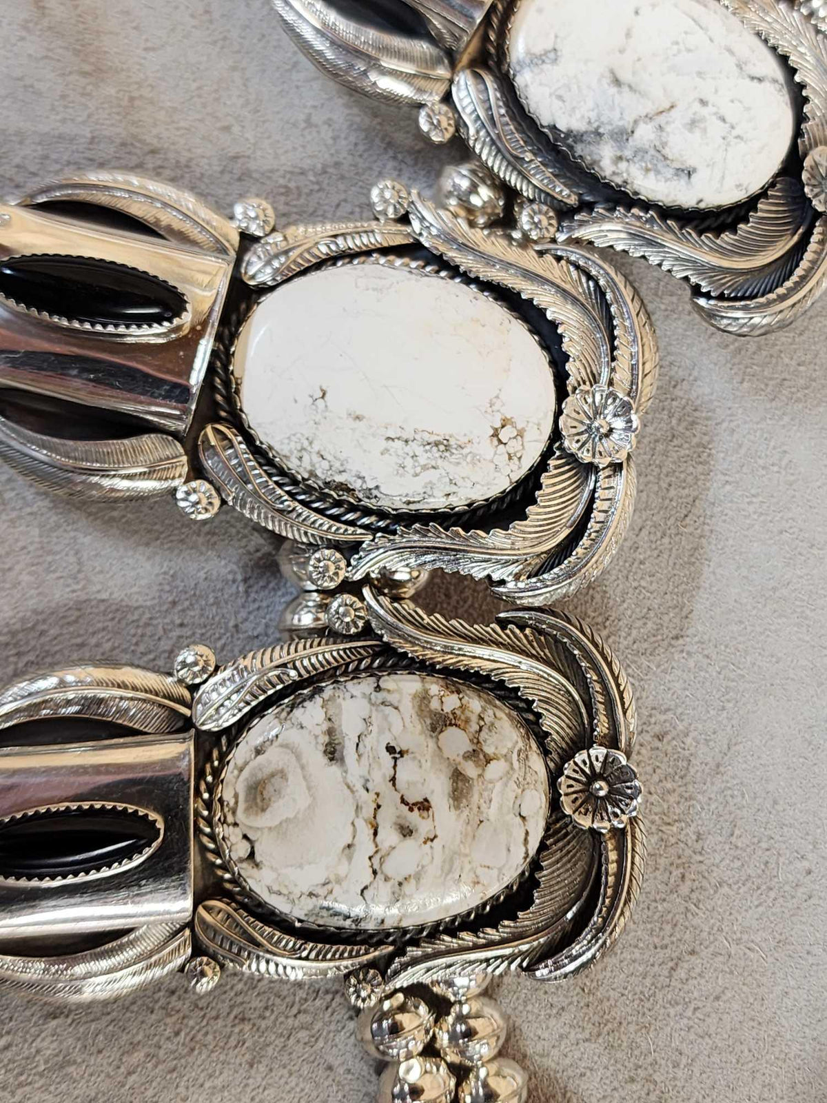 FH46d - Spectacular Navajo Style Squash Blossom Sterling Silver & Grizzly Bear Claw Necklace By Retired