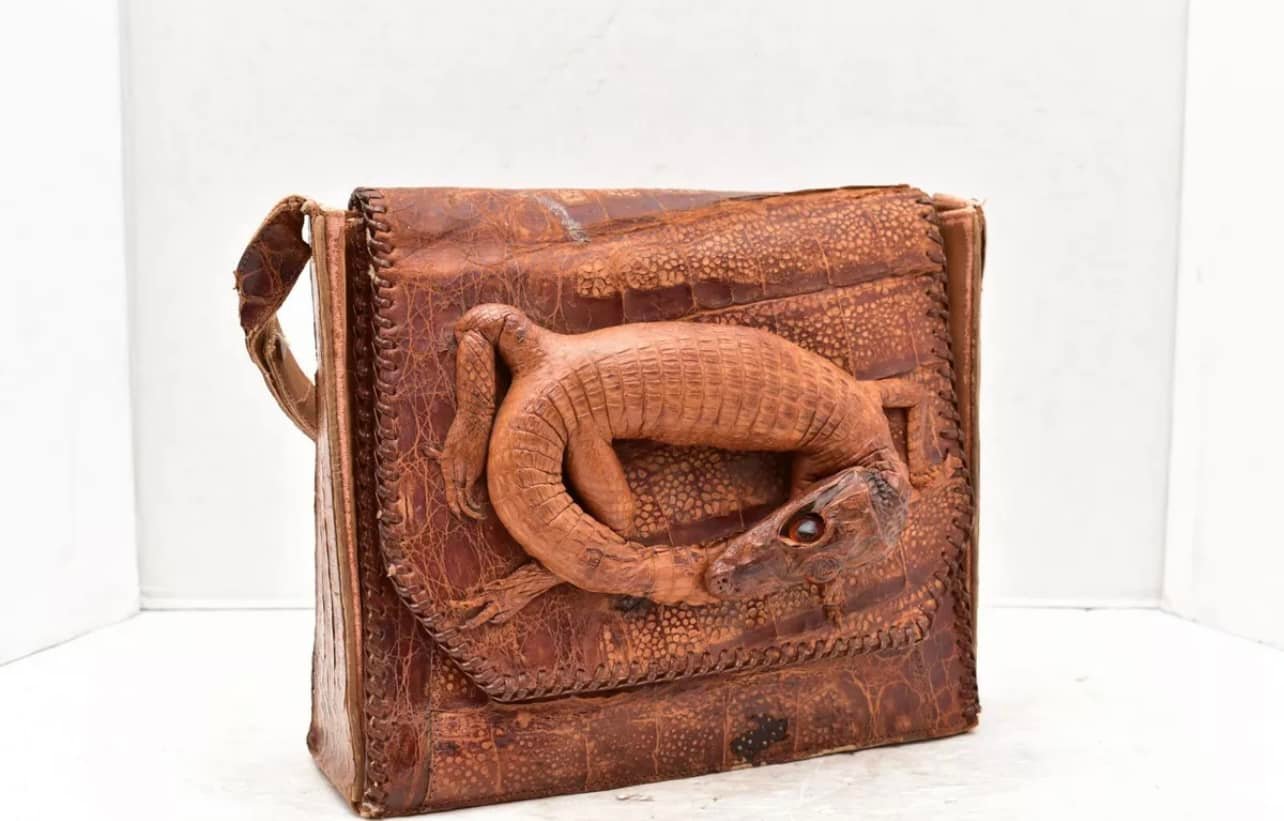 Antique Baby Alligator Crocodile Taxidermy Handbag Purse Handles Shoulder Strap